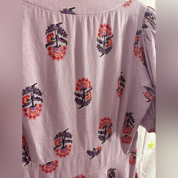 House of Harlow 1960 Puff Sleeve Linen Blend Lavender Floral Midi Dress Size 8 - Picture 12 of 13